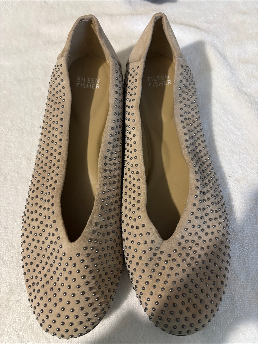Eileen Fisher Nude/Taupe Studded Suede Ballet Flats